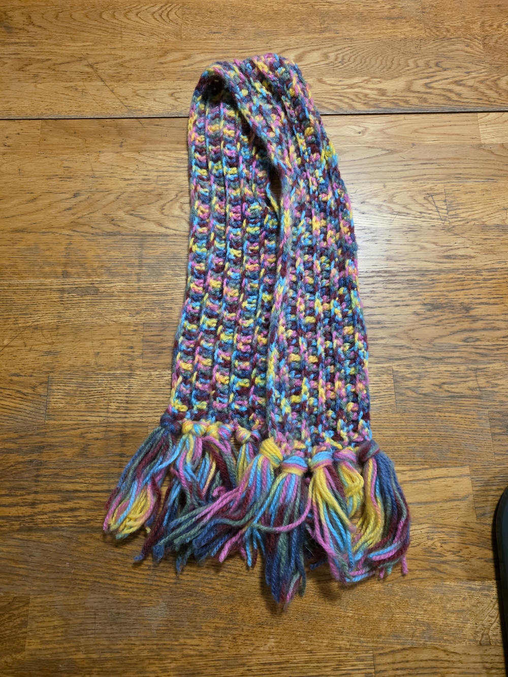 Handmade Kids Multicolor Knit Crochet Fringe Scarf - Bright Rainbow NEW